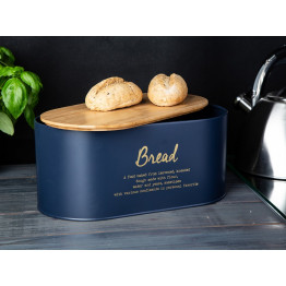 Altom Design kutija / spremnik za kruh, metalna s poklopcem od bambusa, tamnoplava