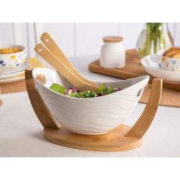 Altom Design zdjela za salatu s podlogom i žlicama od bambusa  32 x 15 x16 cm - 01010052032