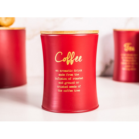 Altom Design stožasta posuda za kavu s bambusovim poklopcem crvena, dekor COFFEE - 0204018415