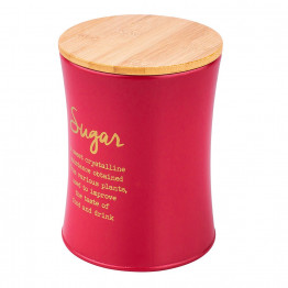 Altom Design stožasta posuda za šećer s bambusovim poklopcem crvena, dekor SUGAR - 0204018416