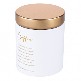 Altom Design okrugla bijela mat limenka sa zlatnim poklopcem 11x11x15 cm dekor  Coffee - 0204018433